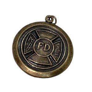F.D. FIRE DEPARTMENT CHARM / PENDANT BRONZE TONE VINTAGE